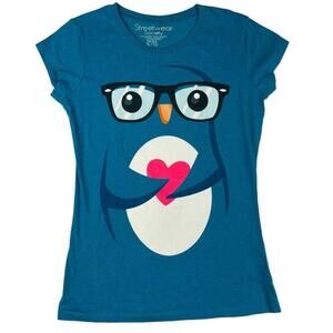 Street Wear Society Tee Shirt Girls XL Blue Owl With Glasses And Bow Crew Neck